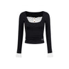 UNBDNS Design Sense Splicing Slim and Thin Fake Two-piece Square Neck Long-sleeved T-shirt