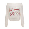 Pokiovo Vintage Letter Shoulder Slash Shoulder Loose Skinny Sweater