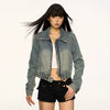 Jimmy High Street Washed Skinny Versatile Shoulder Denim Jacket