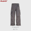 MIJKO Washed Gray Old Straight Multi-pocket Casual Trousers