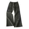 Pokiovo Retro Multi-pocket Low-rise Straight Tube Slightly Pulled Casual Tooling Trousers