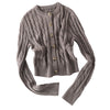 Pokiovo Crew Neck Knitted Cardigan Design Buckle Slim Skinny Versatile Sweater