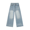 EF JEANS | Washed Crease Design Straight Mopping Old Light Blue Jeans