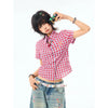 Jimmy The Crew Vintage Embroidered Plaid Front Shoulder Versatile Slim Short Sleeve Shirt