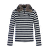 BLACKENERGY Vintage Contrast Striped Warhorse Embroidered Fur Collar Slim Sweater