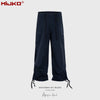 MIJKO Wide-leg Multi-pocket Dark Blue Drawstring Casual Trousers