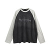 MADEEXTREME Old Washed Alphabet Print Round Neck Loose Shoulder Sleeve Long Sleeve T-shirt