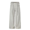 11KN Drawstring Drape Grey Apricot Striped Trousers Wide-leg Trousers