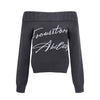 Pokiovo Vintage Letter Shoulder Slash Shoulder Loose Skinny Sweater