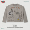 BE Boxy Trendy Brand Fried Snowflake Waffle Band Print Loose Top Long Sleeve