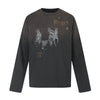 Crew Neck Old Ripped Loose Casual Top Long Sleeve T-shirt