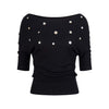 UNBDNS Shell Button-down Large Round Neck Slanted Shoulder Waist Slim Mid-sleeved Top
