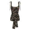 Pokiovo Babes Camo Suspender Shoulder Dress Hip Wrap Dress