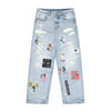 Ripped Portrait Print Niche Straight Jeans