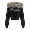 Pokiovo Removable Fur Collar Waist Slim Short Spice Girl One-word Shoulder Sweater