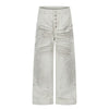 GY Ink-splashed Washed Pleated Multi-button Placket Wide-leg Jeans