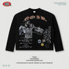 BE Boxy Trendy Brand Fried Snowflake Waffle Band Print Loose Top Long Sleeve