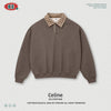 BE Heavy Old Money Style Plaid Semi-open Chest Polo Collar Long-sleeved Sweater