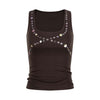 UNBDNS Button Trim U-Neck Geometric Printed Slim Sling Vest