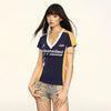 Jimmy College Contrast Color Skinny V-Neck T-Shirt