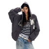 Jimmy Patch Punk Washed Zipper Loose Hooded Sweater Cardigan