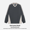 RS Academy Style Splicing Contrasting Color V-Neck Long Sleeve