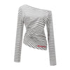 Pokiovo Striped Y2k Hottie Light Subwind Slanted Shoulder Waist Top Long Sleeve
