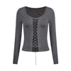 UNBDNS Pure Desire Wind Strap Design Solid Color Slim and Thin Long-sleeved T-shirt