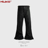 MIJKO Micro-pull Brush Wax Knee Pleated Waist Buckle Jeans