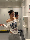 FFR Star Print Slanted Shoulder Babes Long Sleeves
