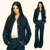 Jimmy Vintage Washed Denim Jacket Wide Leg Pants Two-piece Set