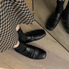 Square Head Pleated One-pedal Half-tow Leather Shoes Loafers