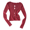 Pokiovo Spice Girl Hollow Crew Neck Slim-Fit Design Long Sleeve Knitted Sweater