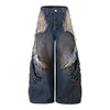 Personality Super Heavy Industry Painted Wash Denim Trousers