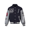 MADEEXTREME Letter Embroidered Stitching Contrasting Leather Jacket