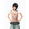 Jimmy The Crew Y2k Spice Girl Cat Front Shoulder Design Slim Skinny Short Sleeve T-Shirt
