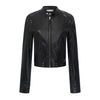 Pokiovo Shoulder Short Retro Motorcycle Slim Fit Leather Jacket