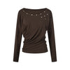 UNBDNS Design Shell Buckle Shoulder Crew Neck Long Sleeve