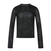 11KN Slim Fit Letter Printed Curled Edge Hollow Knitted Long Sleeve