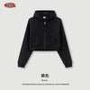 BE Women's Retro Solid Color Loose Crop Zipper Hoodie Jacket