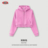 BE Women's Retro Solid Color Loose Crop Zipper Hoodie Jacket