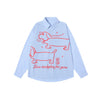 TaelePlus Cartoon Dachshund Printed Trend Loose Striped Long Sleeve Shirt