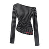 Pokiovo Striped Y2k Hottie Light Subwind Slanted Shoulder Waist Top Long Sleeve