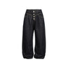 OUSWE Vintage Breasted Placket Straight Wide Leg Black Jeans