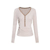 UNBDNS Retro V-neck Slim-fitting Waist Top Bottoming Shirt Long-sleeved T-shirt