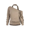UNBDNS One-word Shoulder Slanted Shoulder Leopard Print Neck Long-sleeved