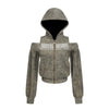 Pokiovo Design Tie-Dye Off-Shoulder Barcode Skinny Hooded Sweater Jacket