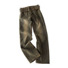 Pokiovo Retro Washed Old Belt Design Straight Trousers Jeans