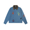 TaelePlus Trendy Brand Retro Bear Embroidery Pu Contrasting Color Collar Jacket Top Tooling Jacket