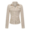Pokiovo Spice Girl Style Shirt Women's Striped Skinny Long Sleeve Shirt